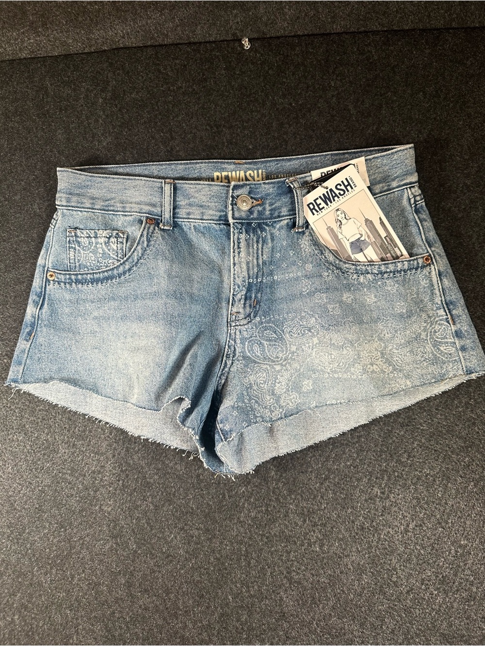Rewash The Baggy Short Womens Denim Size 7 28 Blue Bandana Print Frayed Hem